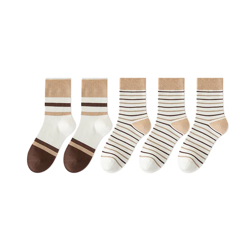 Детские носки с полосками 5 пар MINISO, Pinstripe+White & Coffee Multicolor