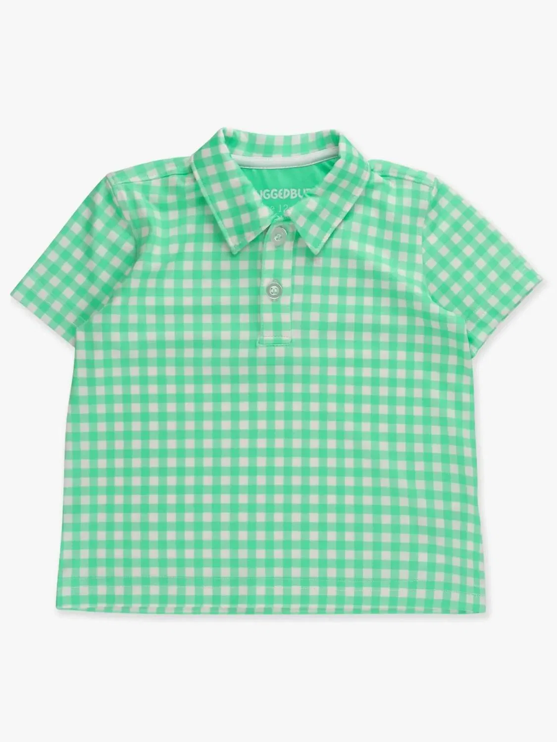 Детское поло для мальчиков с коротким рукавом с принтом в клетку Classic Spring Bud Gingham Knit Performance RuffleButts, зеленый — фото 4