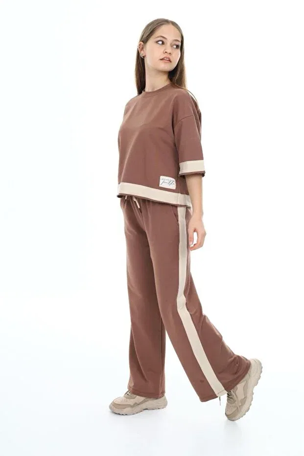 Детский комплект из футера для девочек оверсайз Asortik Kids, Brown — фото 3