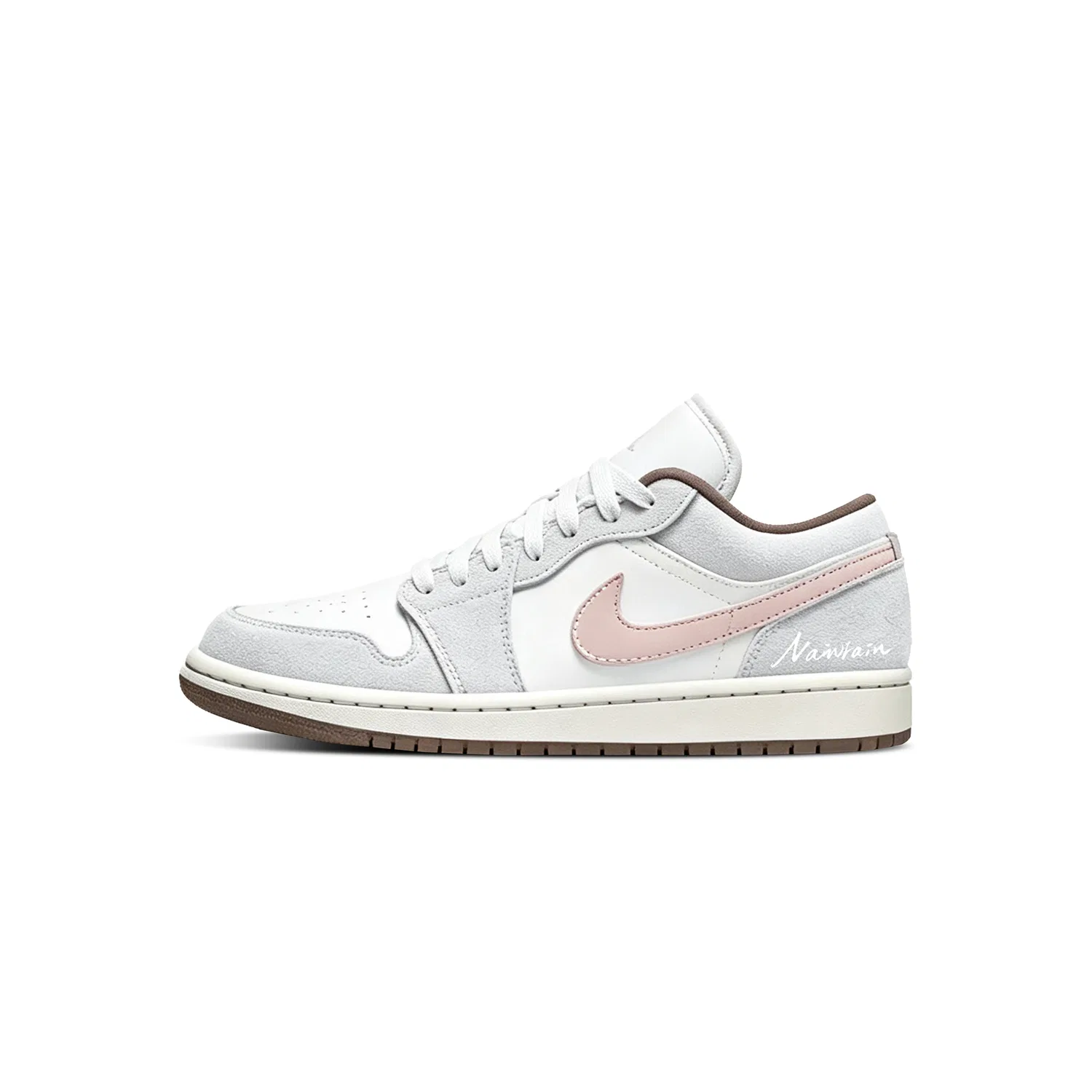 Скейтборд-кроссовки детские без гендера с низким верхом Air 1 Pink Jordan, Light Gray