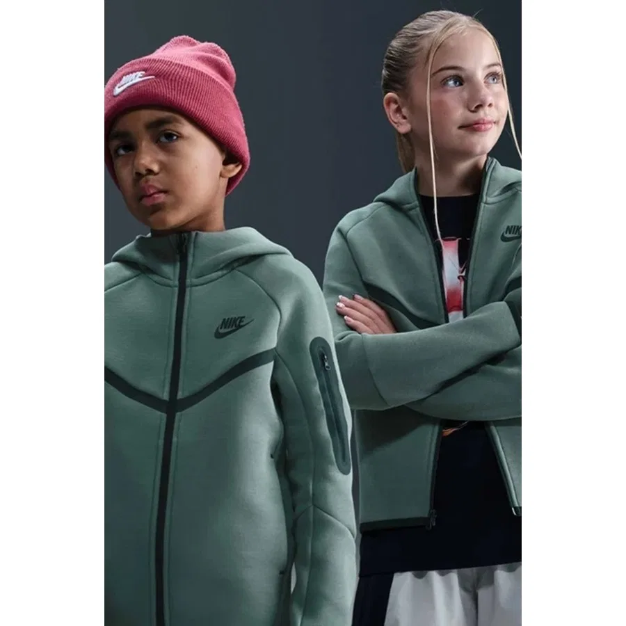 Детский свитшот с капюшоном и молнией Tech Fleece Nike, Зеленый — фото 4
