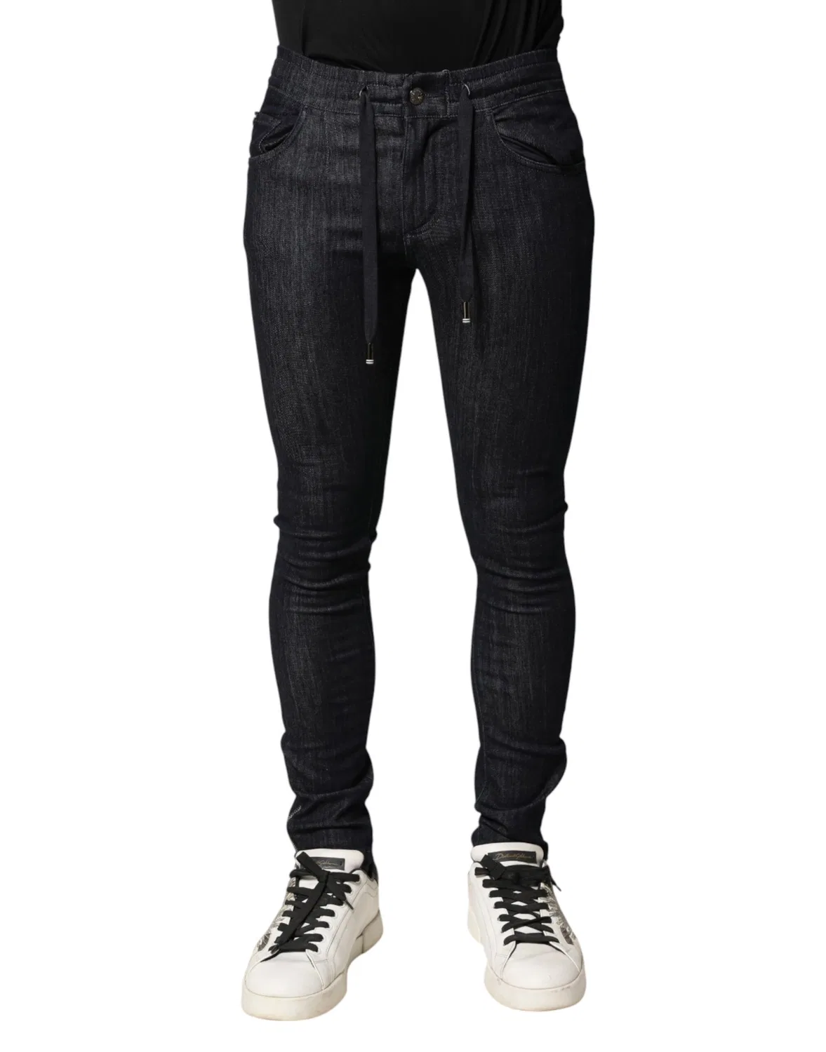 Мужские джинсы скинни с логотипом Black Cotton Stretch Skinny Denim Dolce & Gabbana, черный