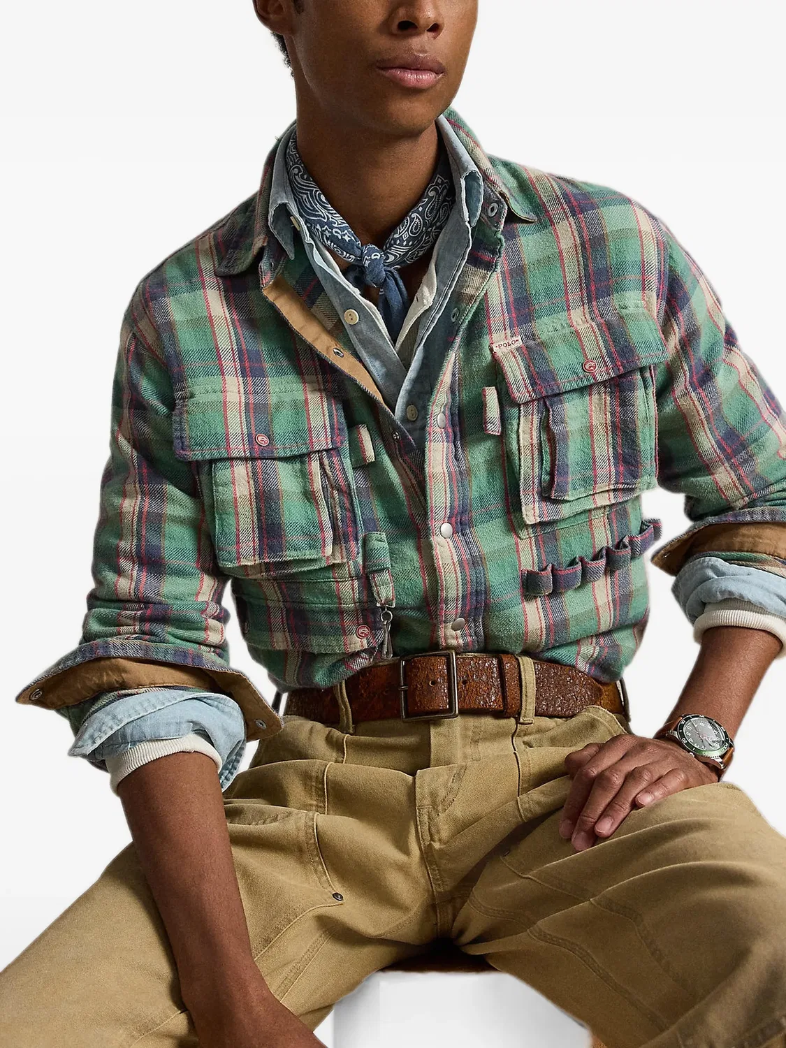 Фланелевая рубашка в клетку Polo Ralph Lauren, зеленый — фото 3