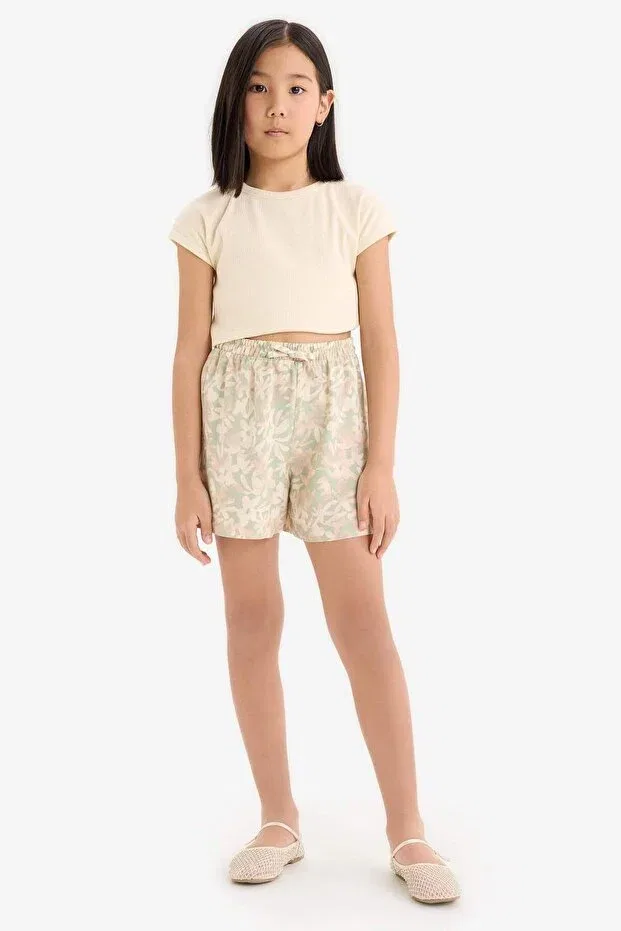 Детские шорты для девочек с принтом Floral patterned viscose shorts for girls Defacto, Green — фото 2