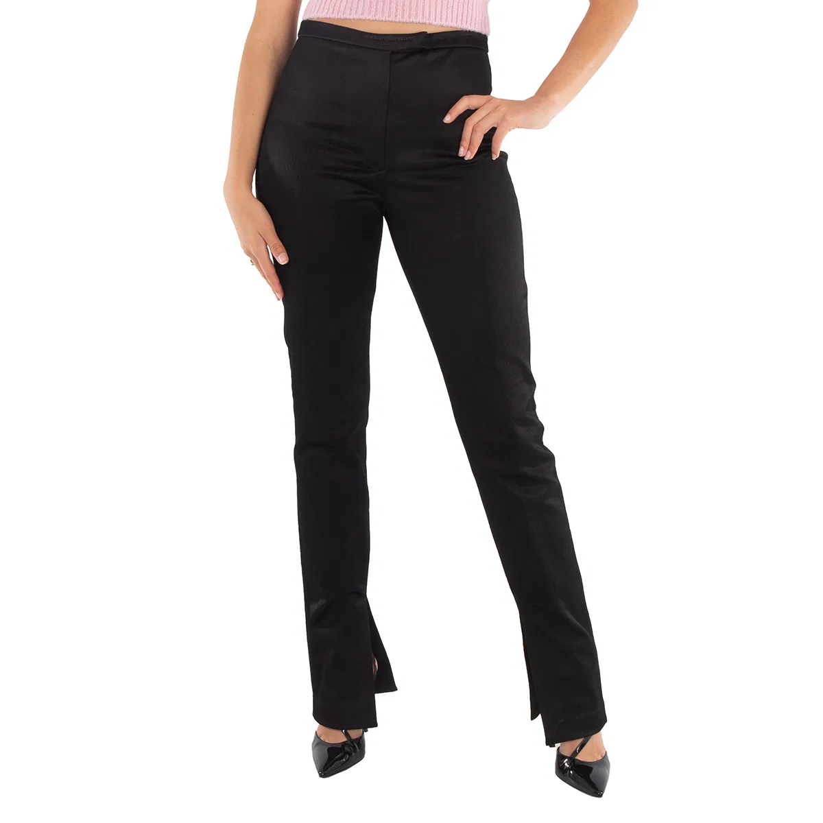 Леггинсы из атласа с разрезом Stretch-Satin Tailored Legging Alexander Wang, Black