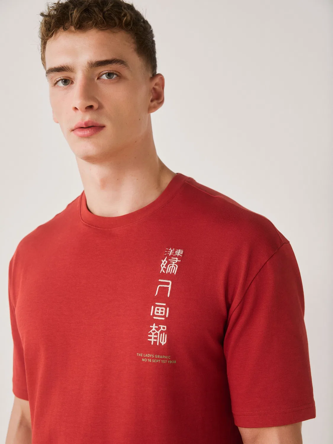Футболка с принтом Red Hiroshige, Relaxed Fit Next, красная — фото 4