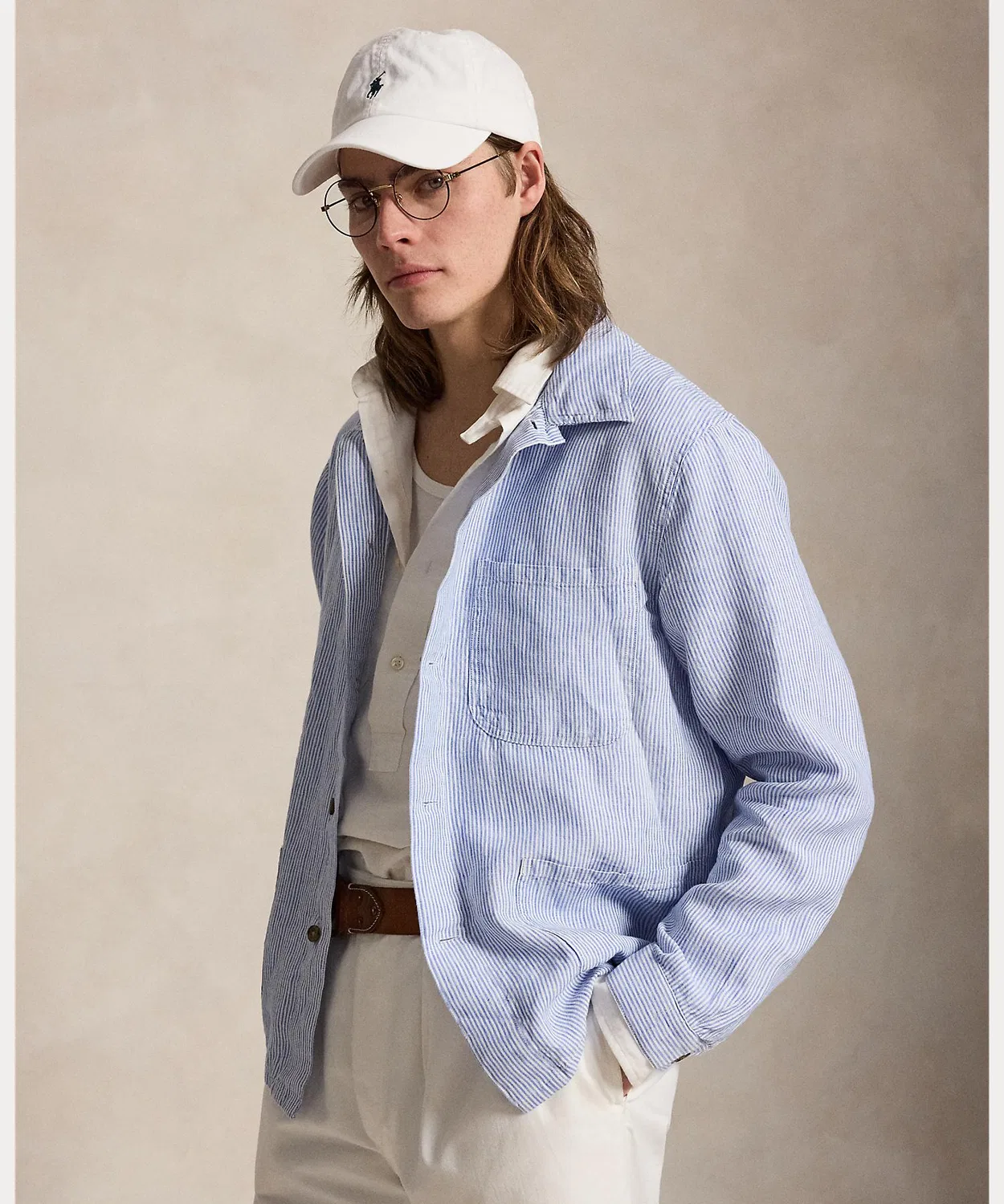 Мужская льняная рубашка оверсайз с длинным рукавомPOLO RALPH LAUREN, Синий