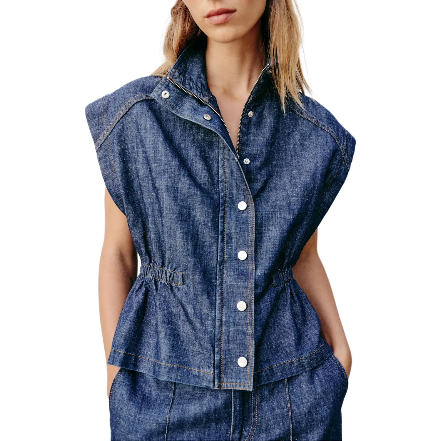 Женский топ без рукавов с приталенным силуэтом Indigo ZARA, Indigo — фото 4