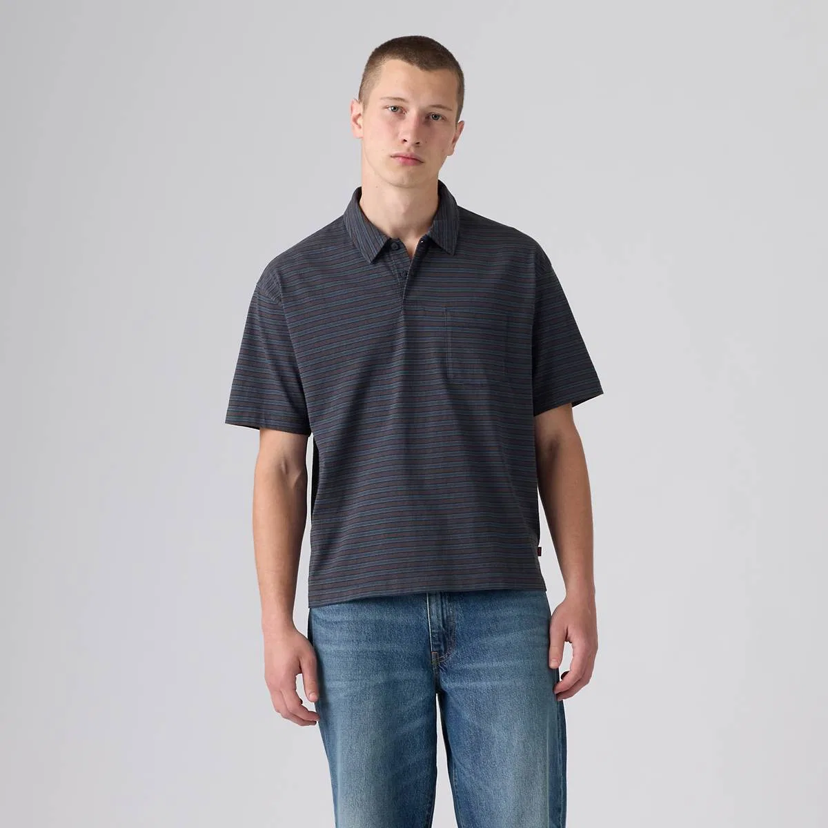 Финская квадратная поло с одним карманом Levi's, Hardaker Stripe Nightfall Navy - Blue — фото 3