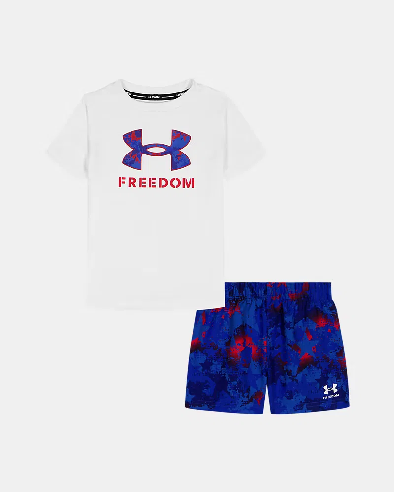 Купальный комплект для мальчика с UPF 50+, футболка и плавки, UA Freedom UnderArmour, White