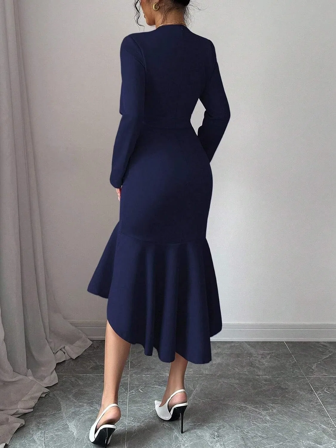 Женское платье миди с асимметричным подолом, Royal Blue — фото 2