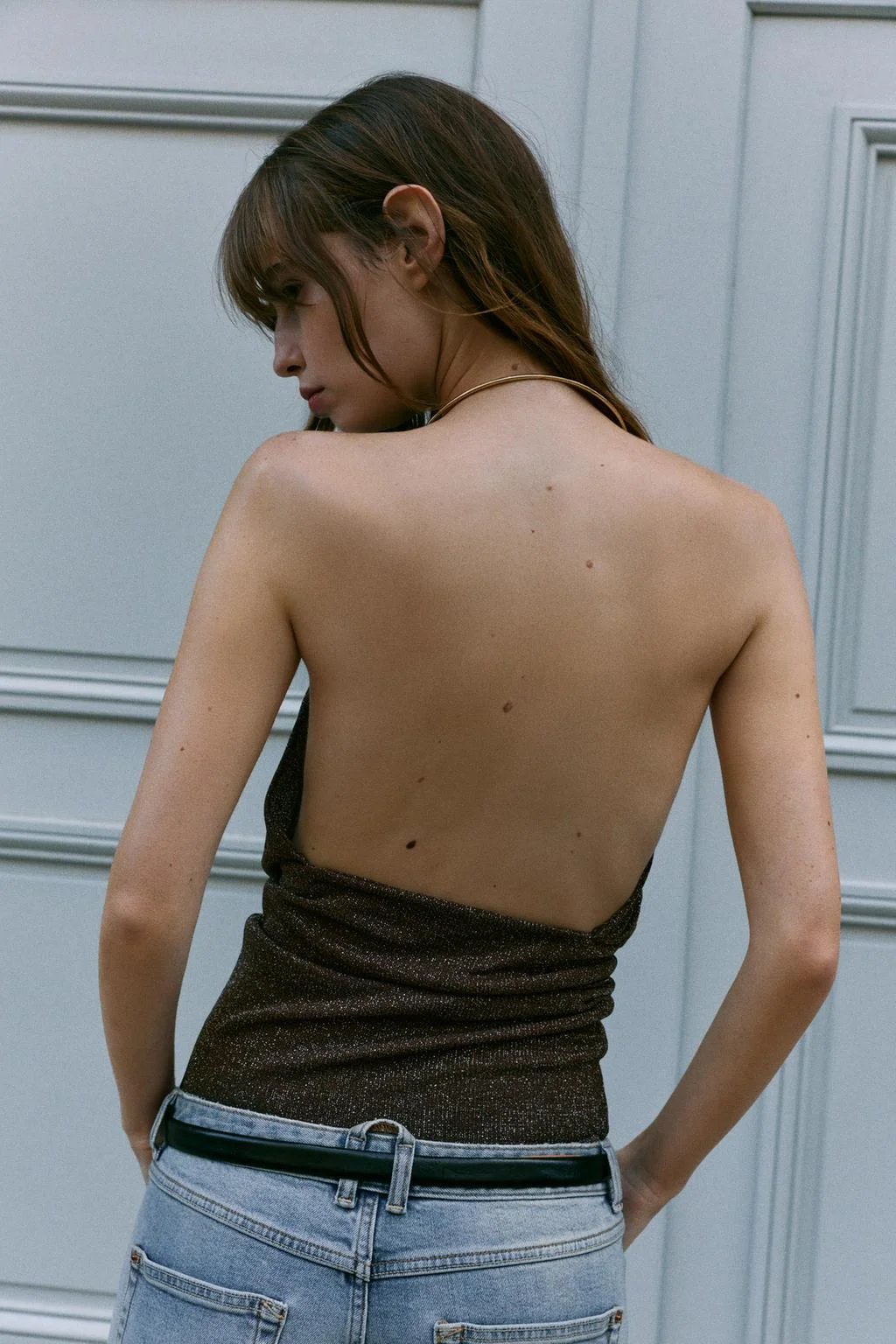 Топ Zara с драпировкой и чокером, коричневый — фото 4