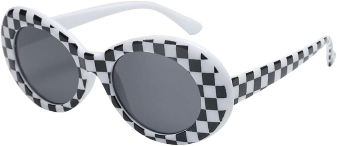 

Солнцезащитные очки SAFIGLE Retro Oval для женщин, белая клетчатая оправа, серые линзы, винтажный стиль «инопланетянин», хип-хоп, аксессуары для летних вечеринок на открытом воздухе, Multi -Material:PC -Size: 14
