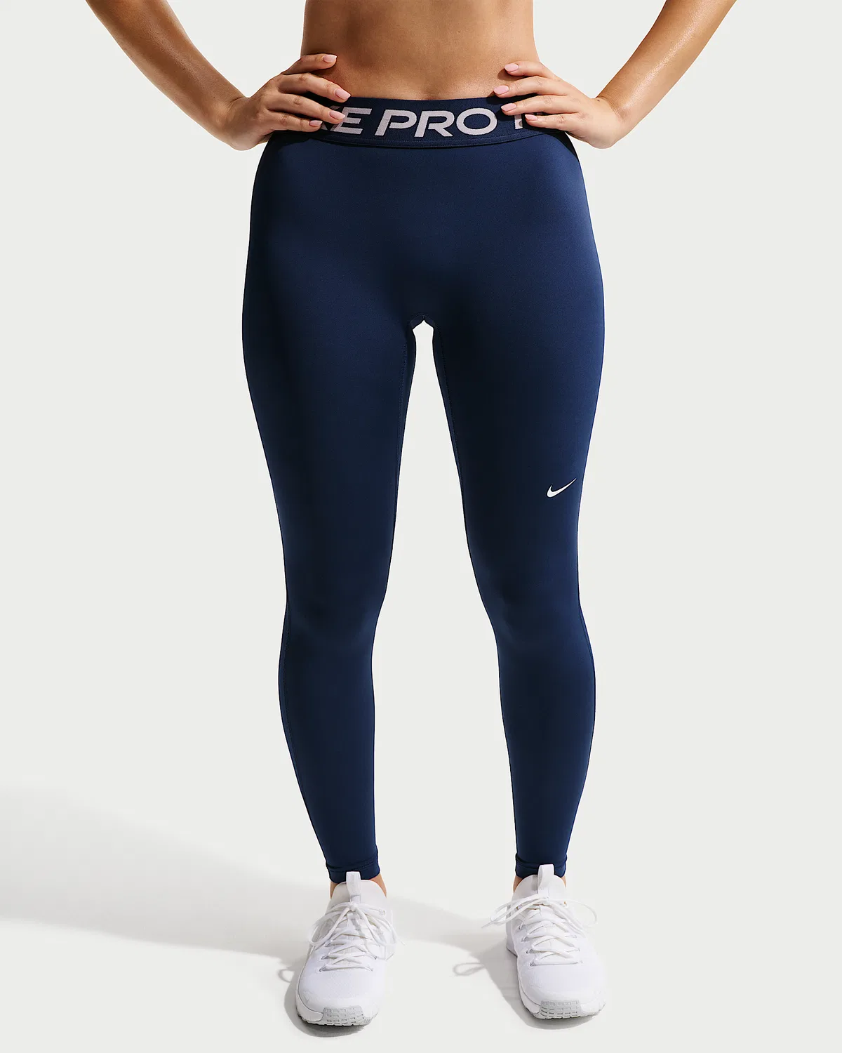 Женские леггинсы Nike Pro с завышенной талией, полная длина, Midnight Navy/White — фото 2