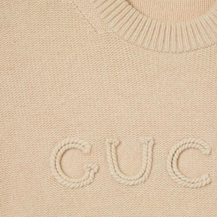 Свитер из шерсти и кашемира с вышивкой Gucci, бежевый — фото 3