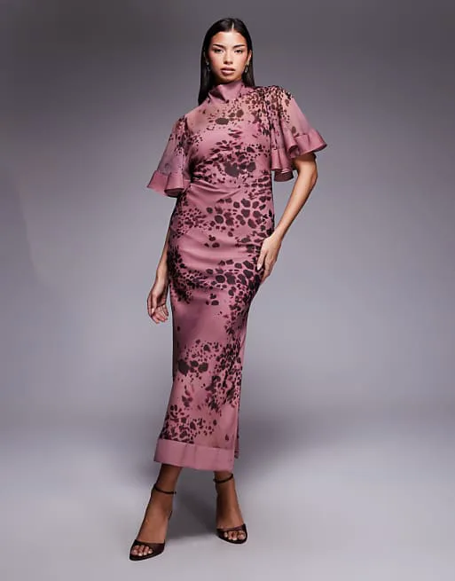 

Розовое платье контрастного цвета из шифона и атласа с полуширинными рукавами ASOS DESIGN