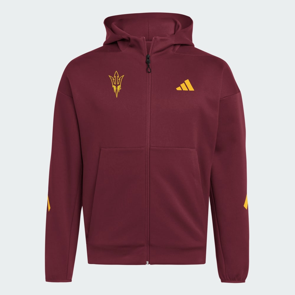 

Худи Adidas Arizona State Sun Devils Full Zip Player Travel ZNE Hoodie, цвет Team Maroon/Team Colleg Gold