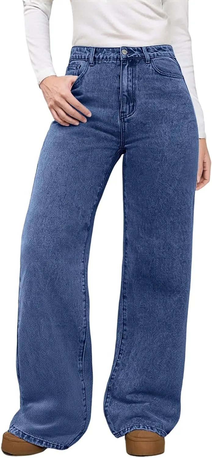 

Прямые джинсы для женщин, High Waisted, широкие, свободные