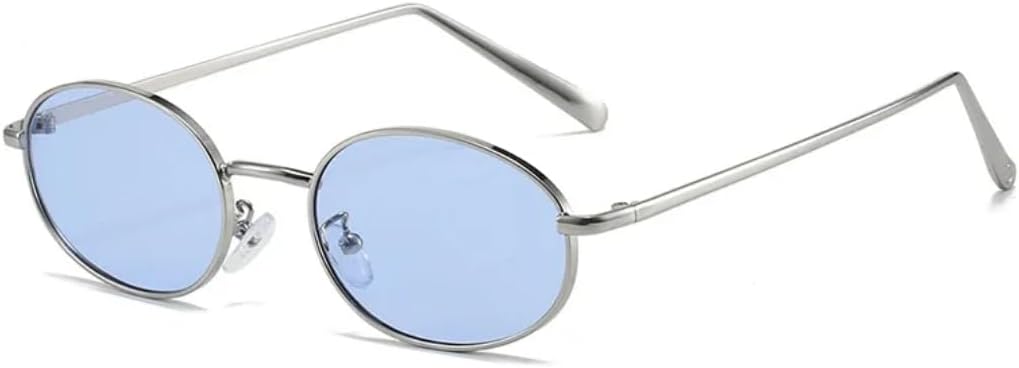 

Солнцезащитные очки с защитой UV400 | Маленькая овальная металлическая оправа в стиле панк | для женщин и мужчин, для занятий спортом на открытом воздухе и вождения DSVIGF, Silver Blue