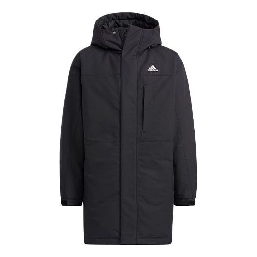 

Пуховик adidas Cb Mid Parka Logo Solid Color Mid-Length Sports Hooded With Down Feather Jacket Black, черный