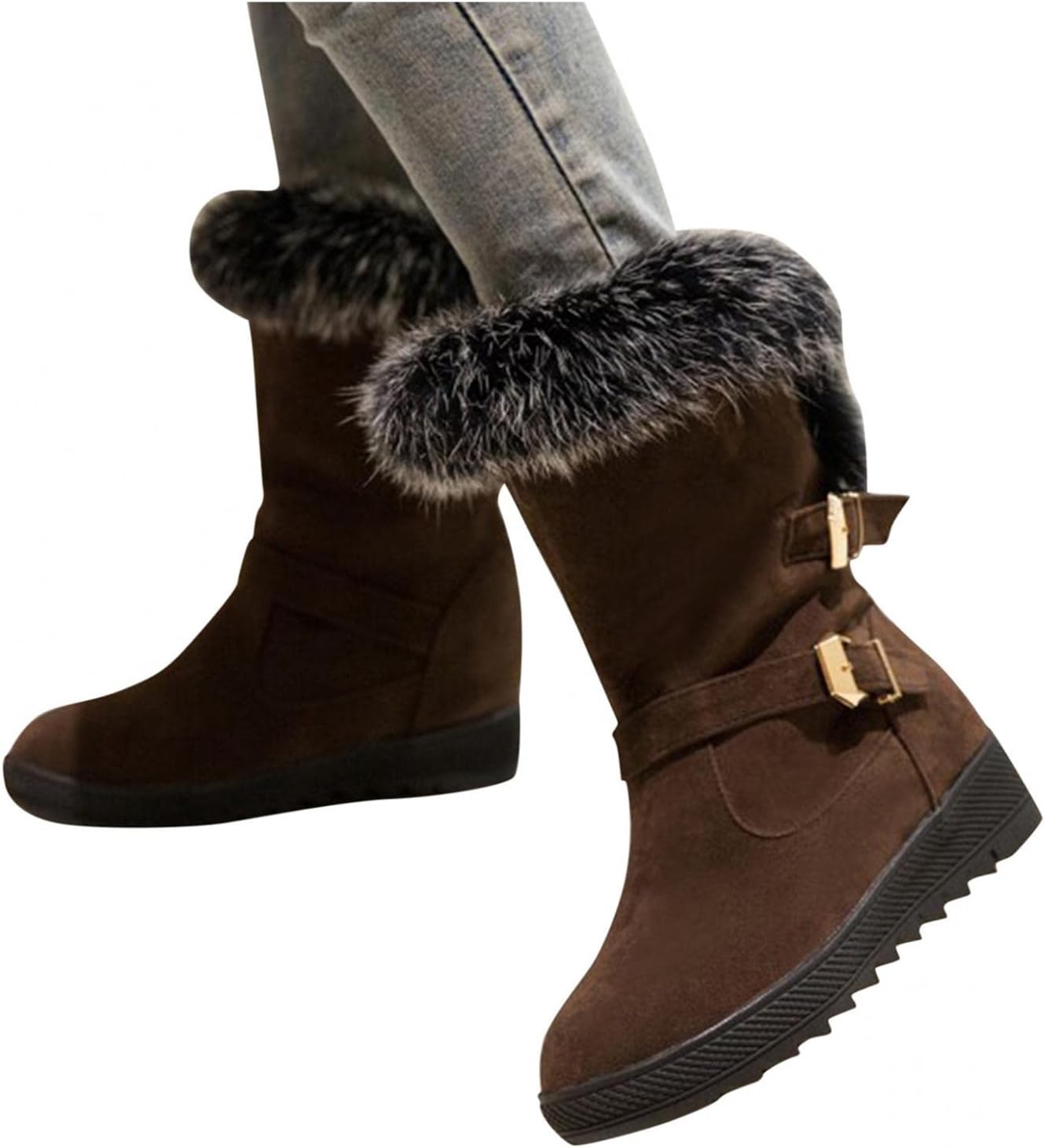 

Зимние сапоги Hbeylia для женщин, модные женские сапоги с плюшевой подкладкой, коричневый