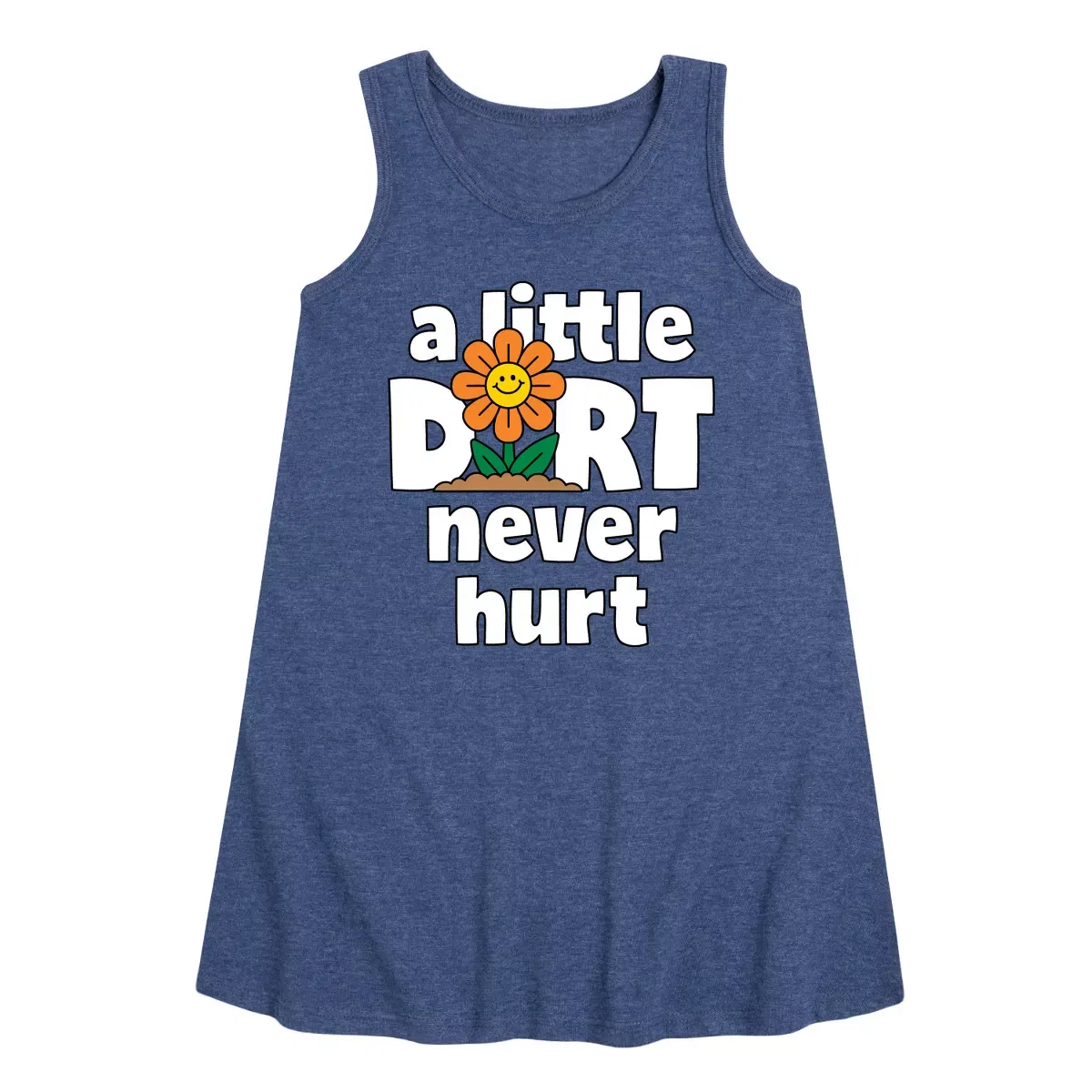 Детское платье-трапеция для девочек с принтом A Little Dirt Never Hurt Instant Message, Heather Navy