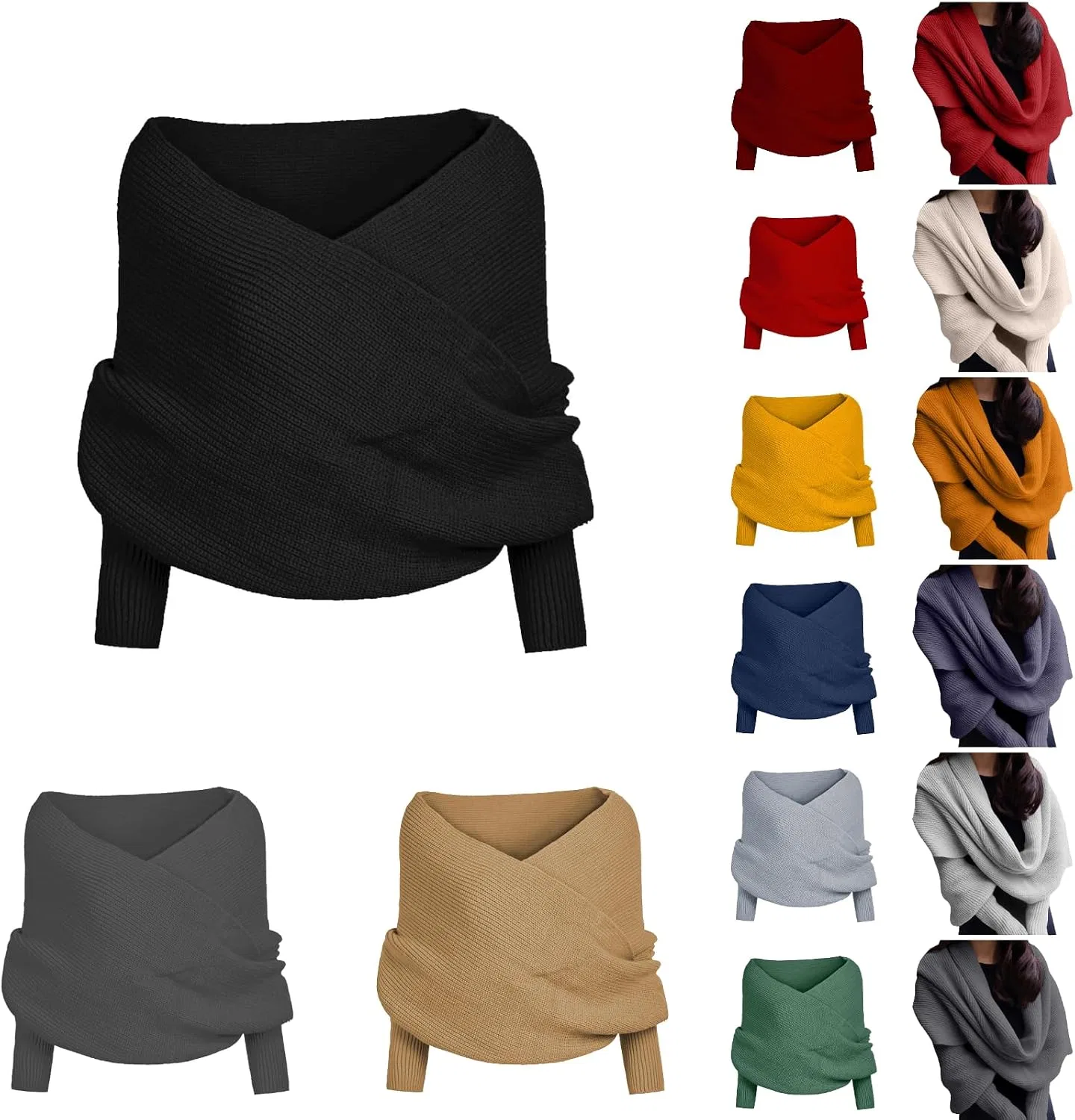 Женский вязаный кардиган-шраг с рукавами, модель Scarf with Sleeves, бежевый