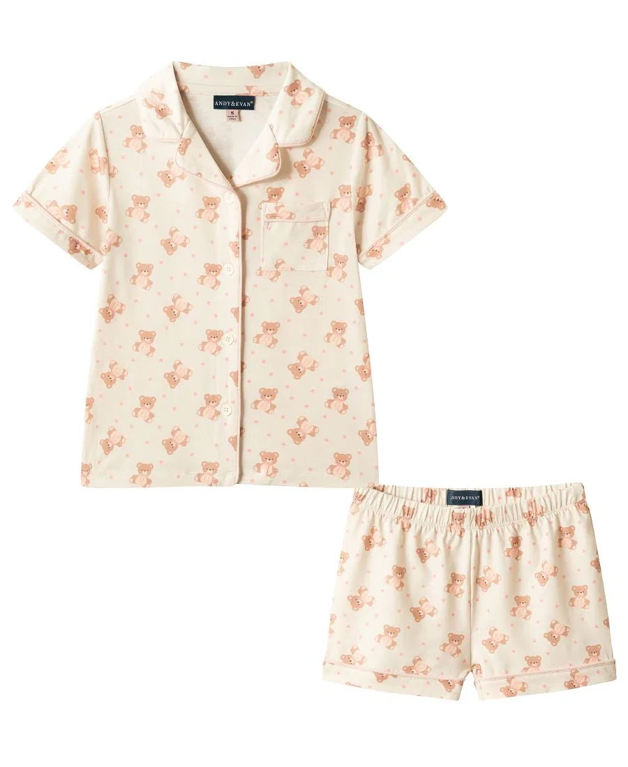 Комплект пижамы с принтом, модель Button-Down Shirt and Shorts Pajama Set Andy & Evan, Light Cream