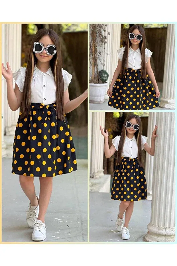 Детское платье для девочек с коротким рукавом в горошек Snsa Moda, Hardal