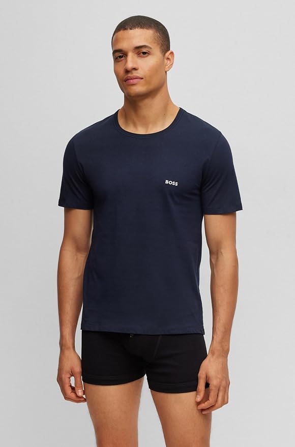 Комплект футболок Boss Logo Embroidered Cotton, 3 предмета, черный/темно-синий/белый — фото 3