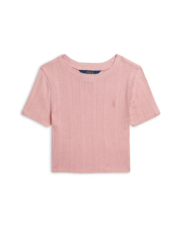Детская футболка для девочек хлопковая Pointelle-Knit Polo Ralph Lauren, розовый
