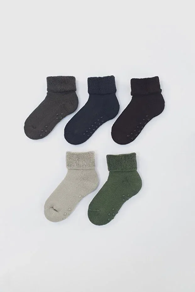 Детские носки с нескользящей подошвой 5 шт Mem Socks, Green-Gray-Smoked