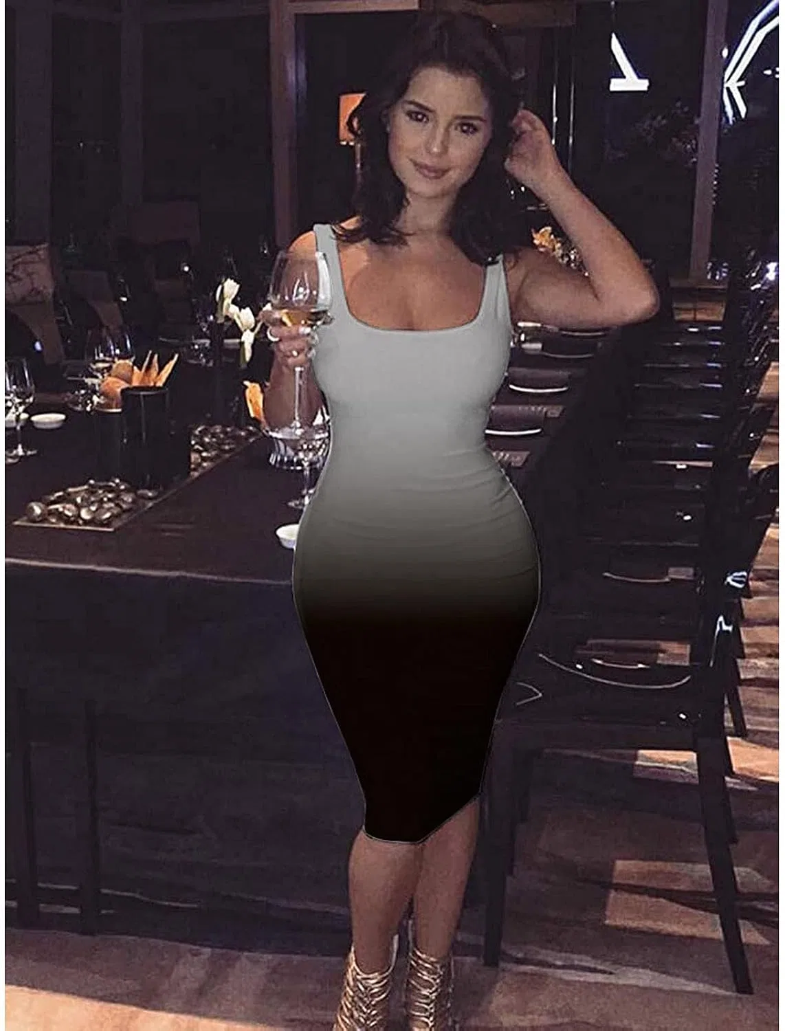 Женское коктейльное платье омбре с квадратным вырезом Bodycon, Black — фото 3