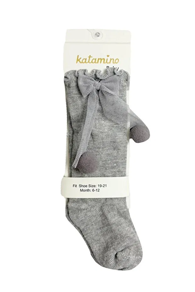 Детские носки для девочек с помпонами из тюля Katamino, Gray