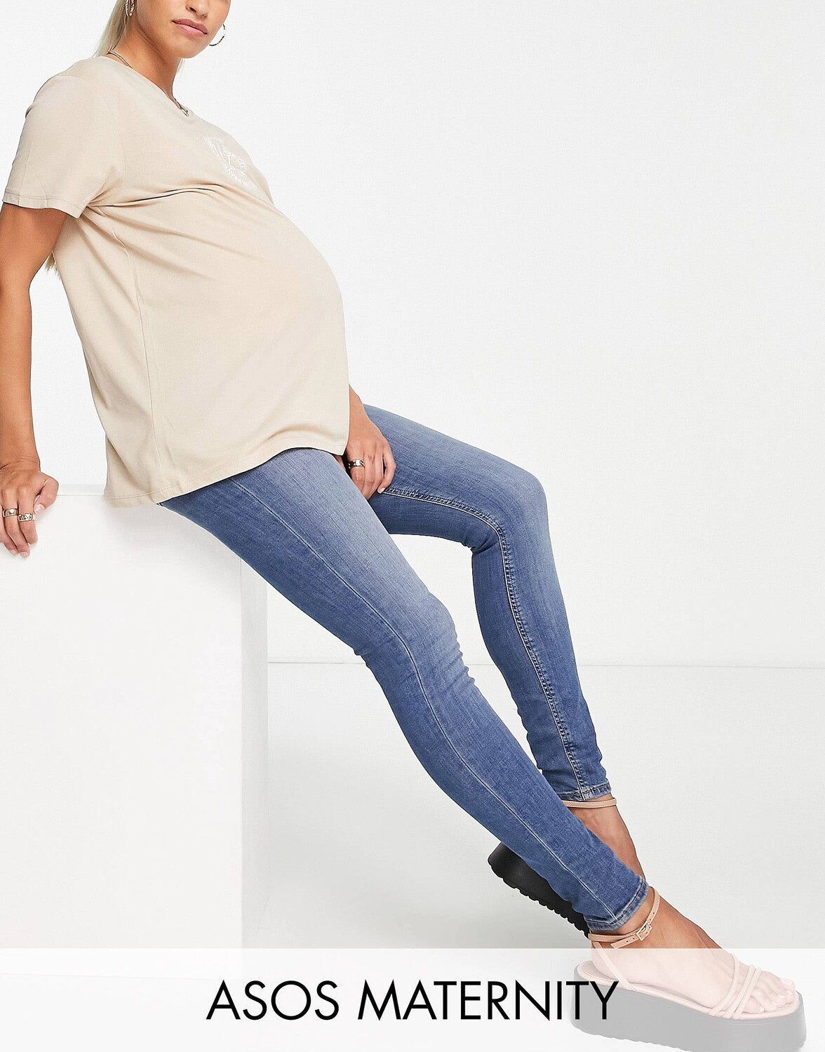 

Синие джинсы скинни ASOS DESIGN Ultimate Maternity с поясом