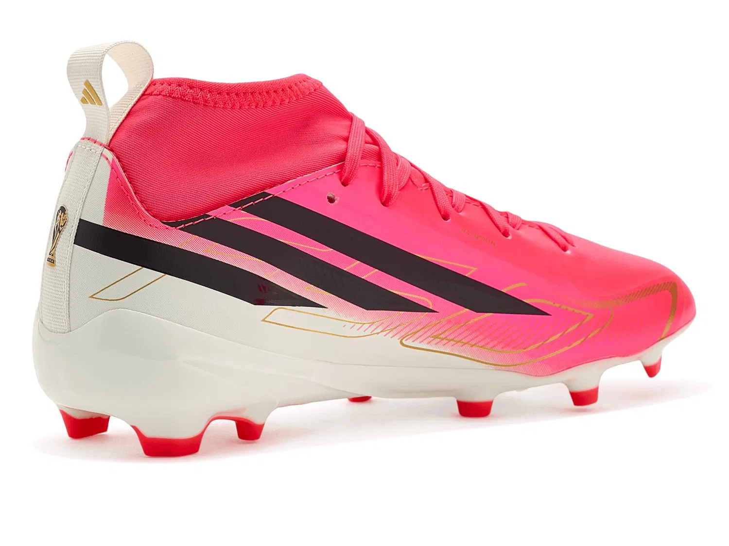 Бутсы F50 Hyperfast League Mid Firm Ground (для малышей, маленьких и больших детей) Adidas Kids, Solar Turbo/Core Black/Gold Metallic — фото 4