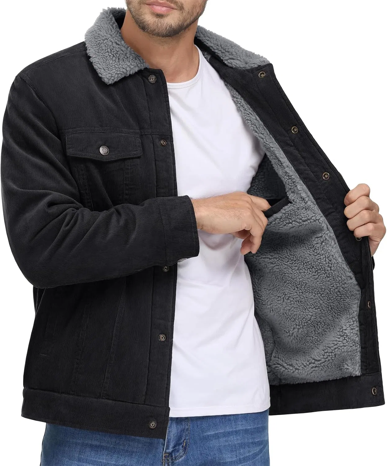 Мужская куртка из вельвета с лацканами, Vintage Solid Outerwear, чёрный — фото 2