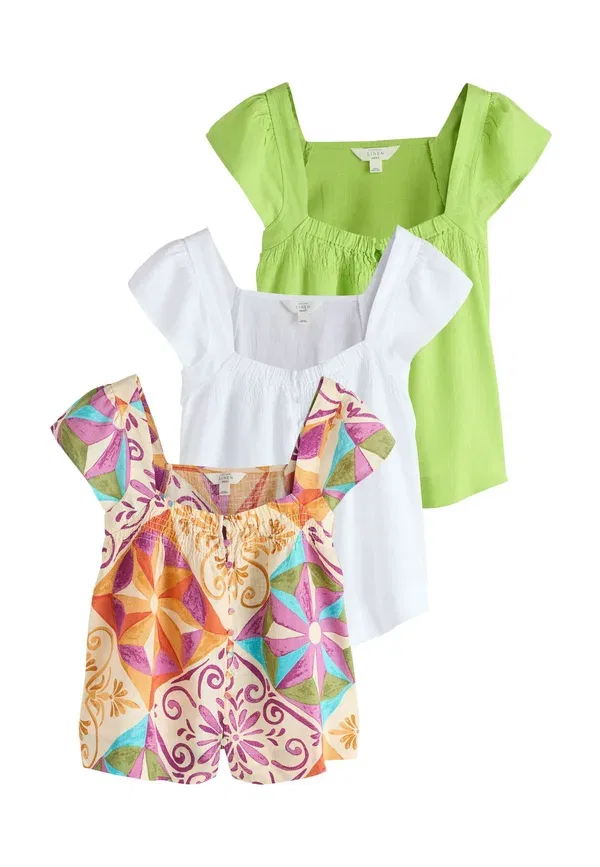 Блуза с принтом Regular fit - flutter sleeve button front with 3 pack - blouse Next Green White Geo Print, белый