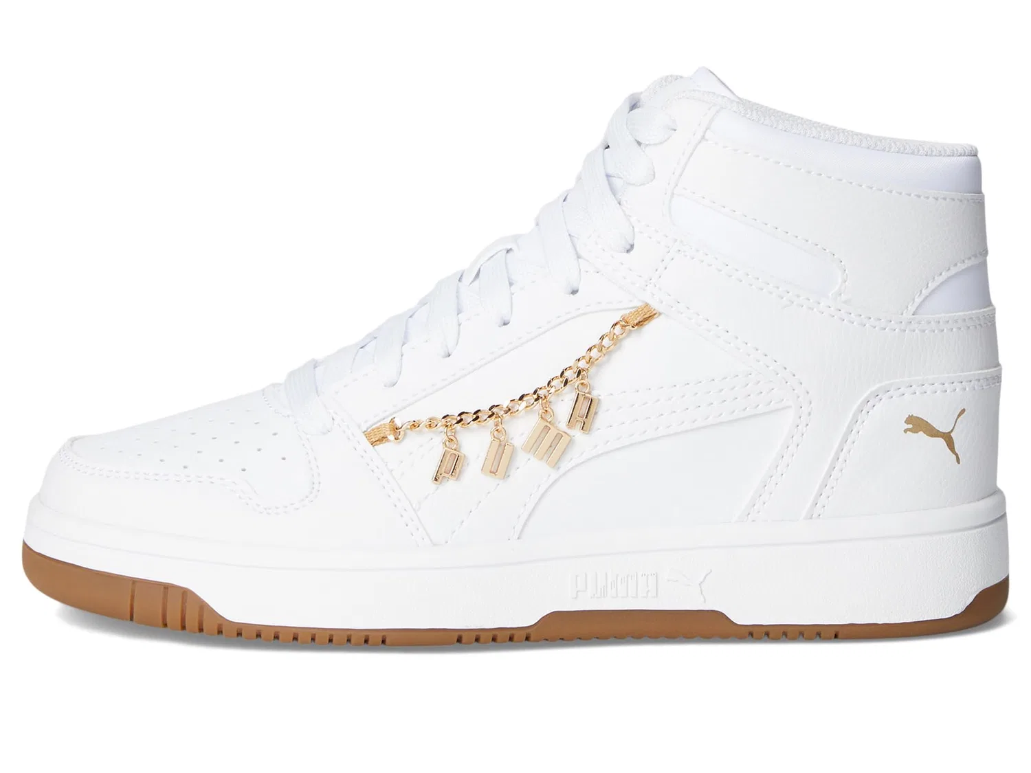 Детские кроссовки для мальчиков с высоким верхом Rebound Layup Mid PUMA PUMA White PUMA White PUMA Gold — фото 4