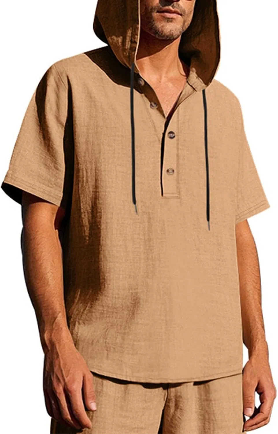 Мужская худи с капюшоном на пуговицах Cotton Linen, Brown — фото 2