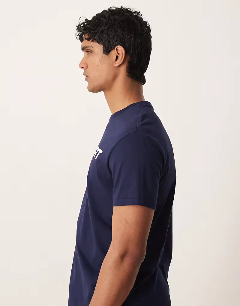 Футболка Polo Ralph Lauren Sport с принтом в виде флага на груди, классический крой, темно-синий цвет — фото 4