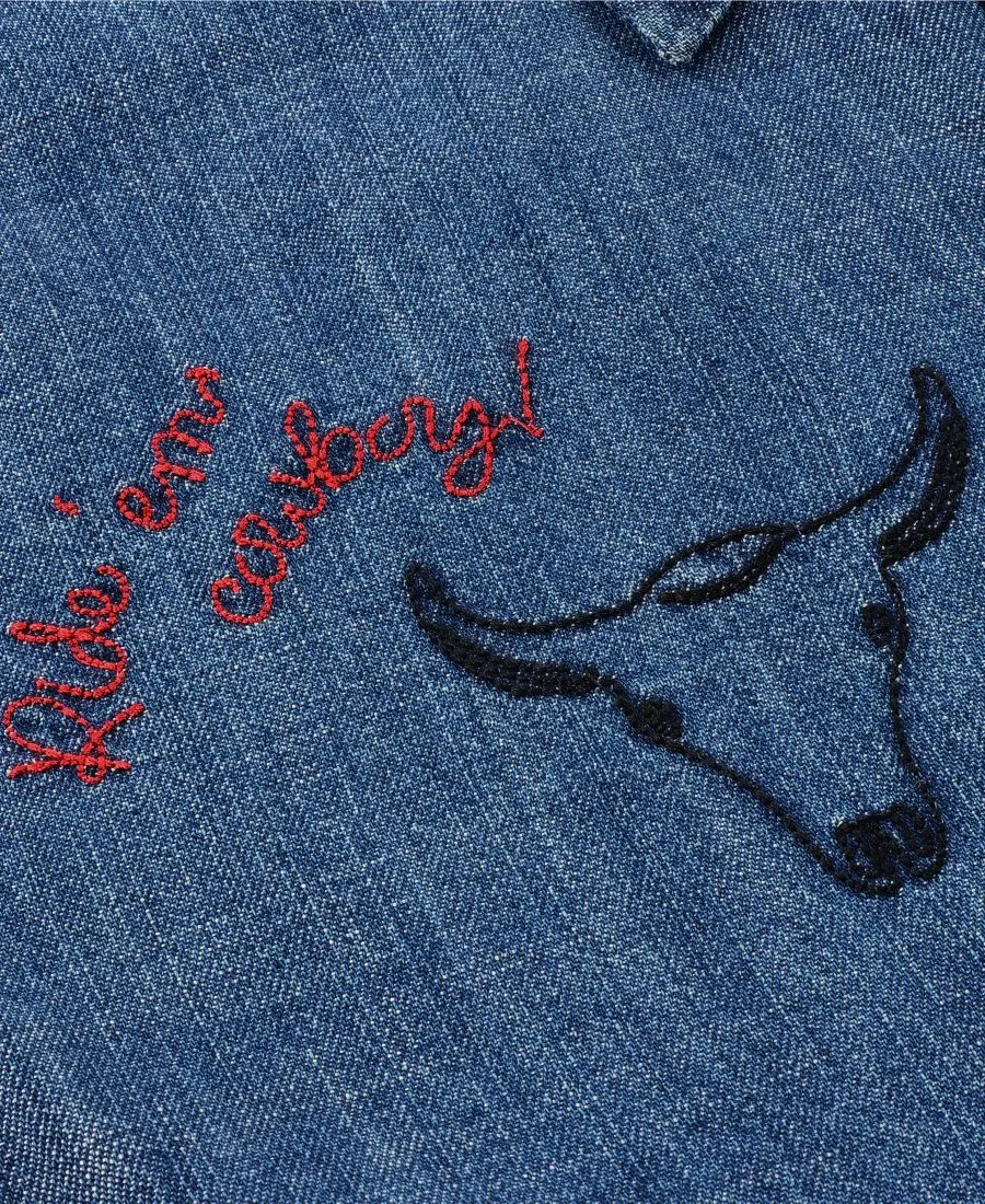 Детская рубашка с длинным рукавом джинсовая Patch Shirt abercrombie kids, Anf Blue Chambray — фото 4