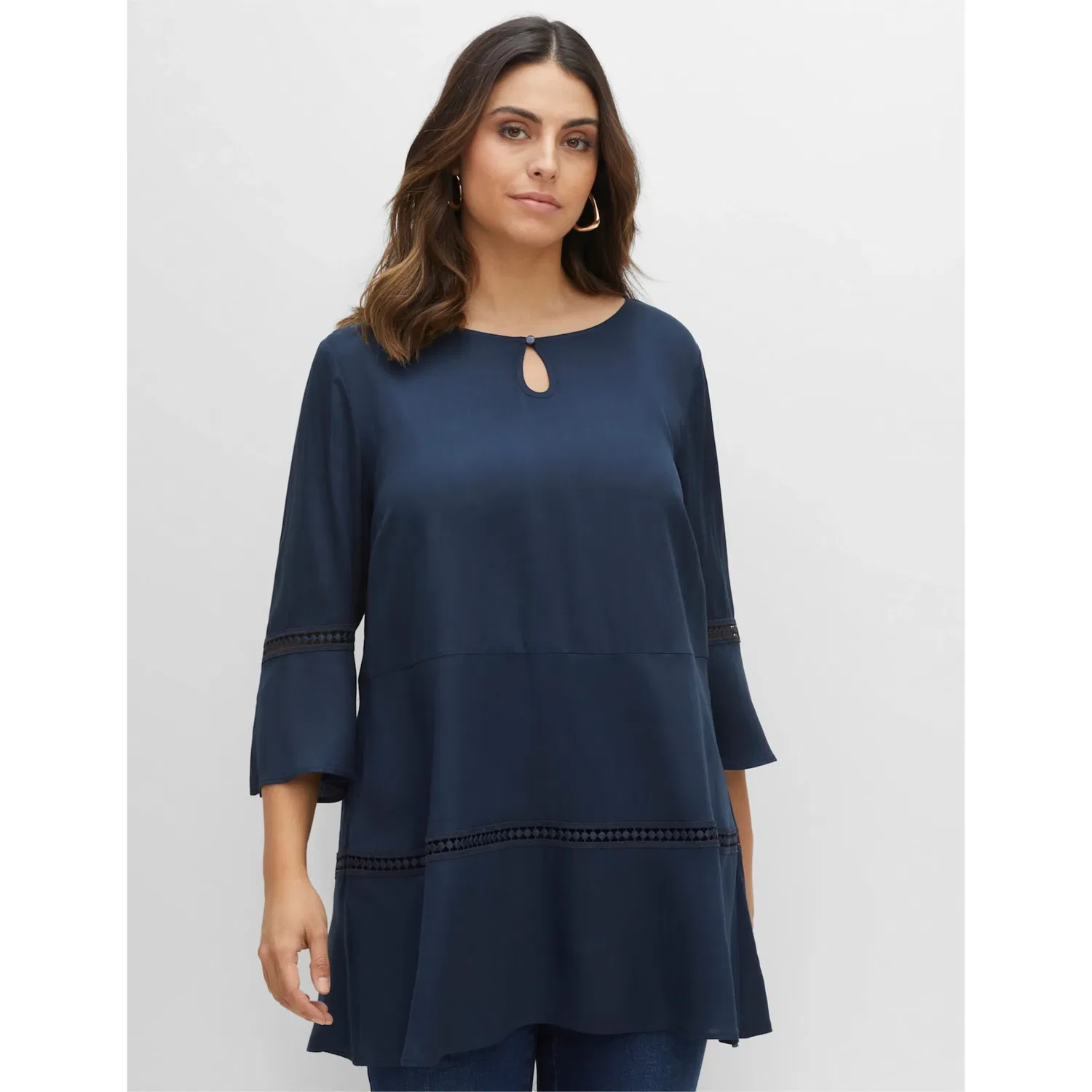 Женская удлиненная блузка с круглым вырезом Sheego, Navy Blue