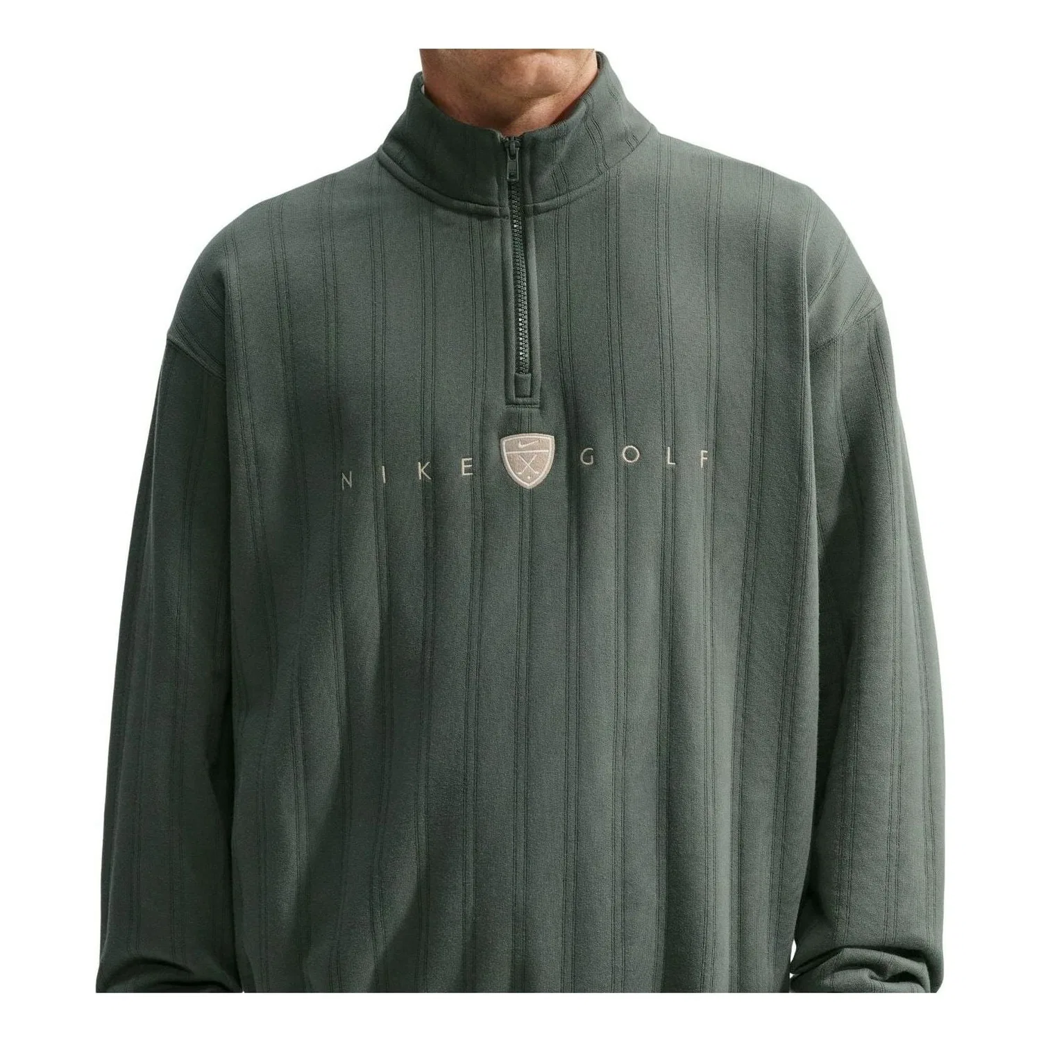 Мужская футболка для гольфа с длинным рукавом Nike Fairway Fresh Therma-FIT Oversized 1 2-Zip, зеленый
