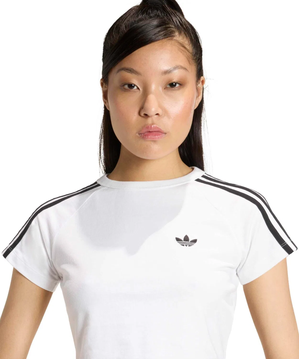 Женская футболка с U-образным вырезом, облегающего кроя Adidas SST Baby Tee, Белый — фото 2