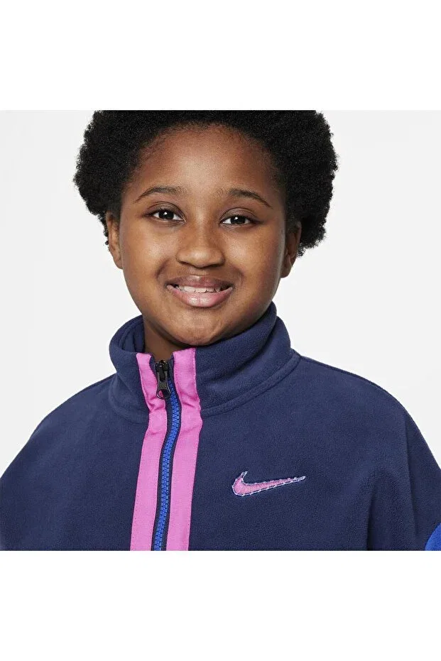 Детское укороченное платье-свитшот для девочек из флиса оверсайз Nike, Navy Blue — фото 4