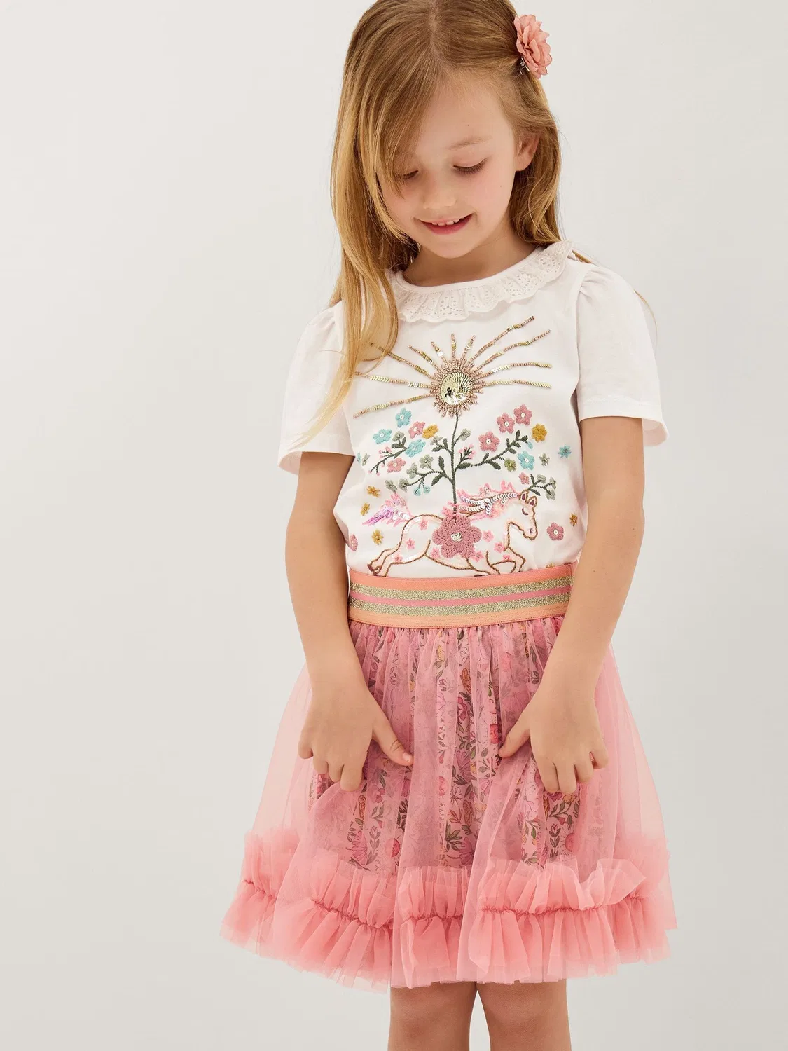 Комплект из футболки и юбки Monsoon Pink Embellished, розовый