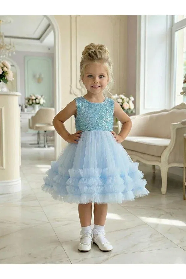 Детское платье для девочек с блестками Princess Evening Dress Butikhappykids, Blue — фото 4