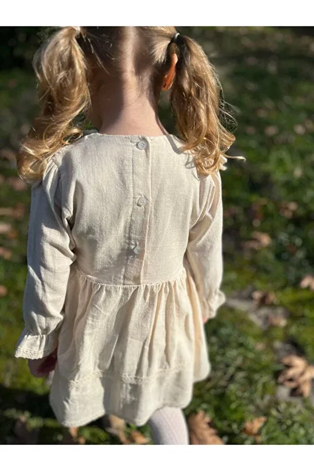 Детское платье для девочек с кружевным воротником Wind Baby, Nude Color — фото 4