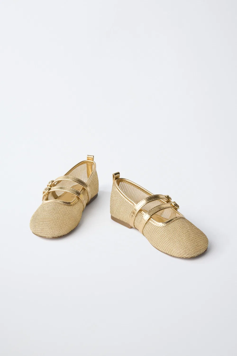 Металлические балетки с двойными ремешками ZARA, Gold — фото 3